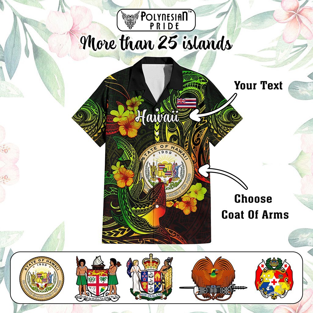 Custom Polynesian Countries Hawaiian Shirt Coat Of Arms Polynesian Tribal Tattoo Shark CTM05 - Polynesian Pride