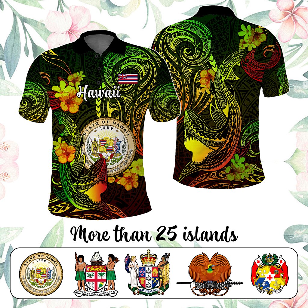 Custom Polynesian Countries Polo Shirt Coat Of Arms Polynesian Tribal Tattoo Shark