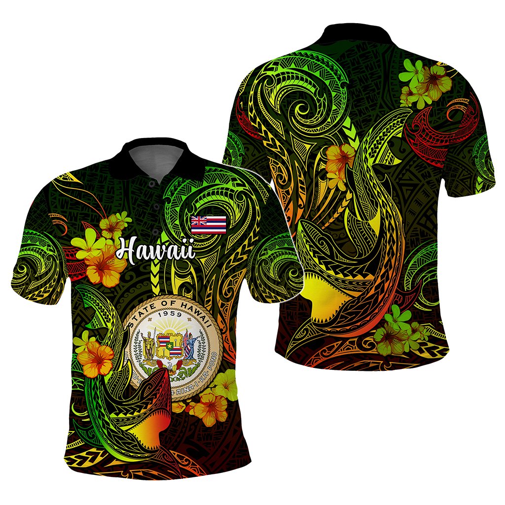 Custom Polynesian Countries Polo Shirt Coat Of Arms Polynesian Tribal Tattoo Shark