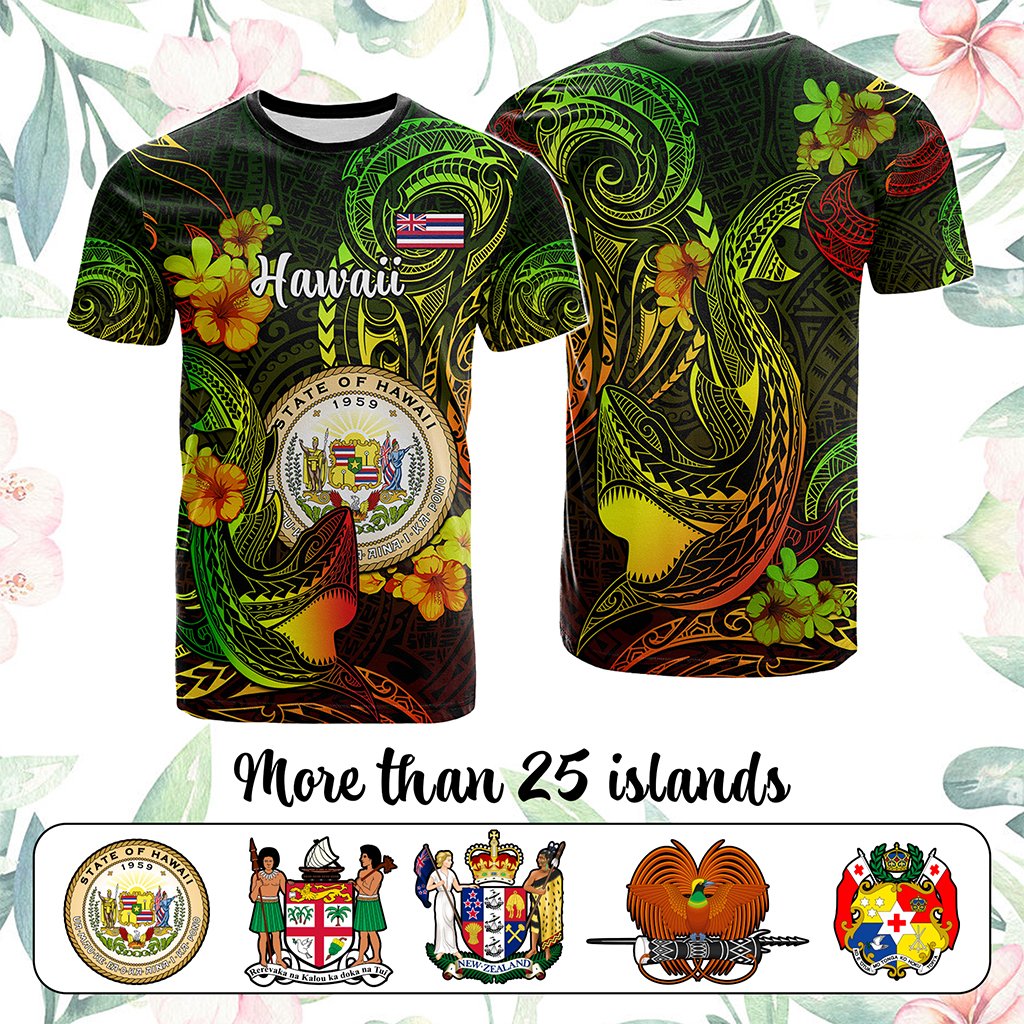 Custom Polynesian Countries T Shirt Coat Of Arms Polynesian Tribal Tattoo Shark