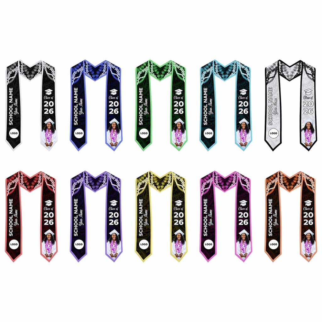 Custom Photo Hawaii Grad Name And Year Graduation Stole Polynesian Pattern With Leis CTM05