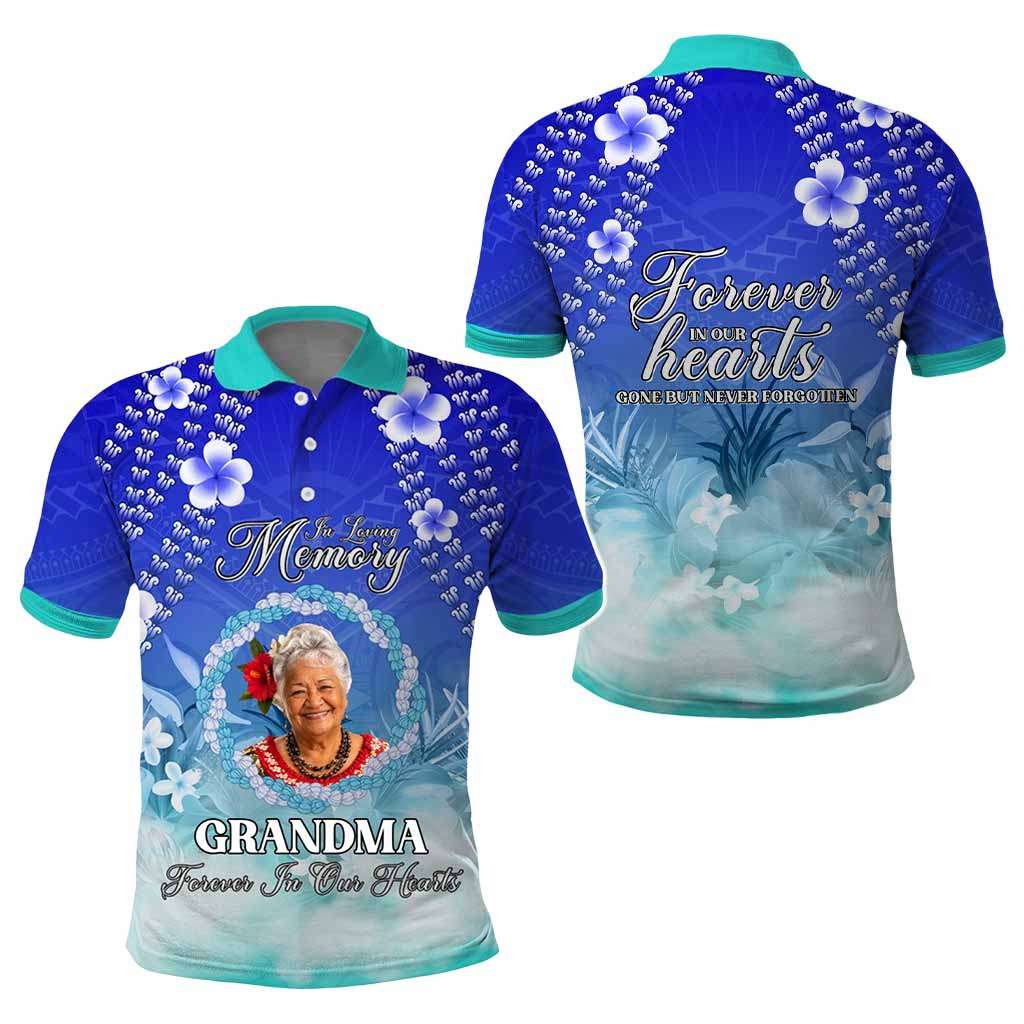 Custom Photo In Loving Memory Memorial Polo Shirt Hawaiian Lei With Plumeria CTM05 - Polynesian Pride