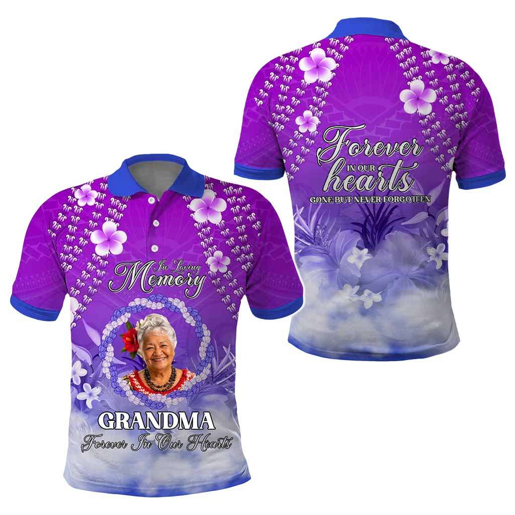 Custom Photo In Loving Memory Memorial Polo Shirt Hawaiian Lei With Plumeria CTM05 - Polynesian Pride
