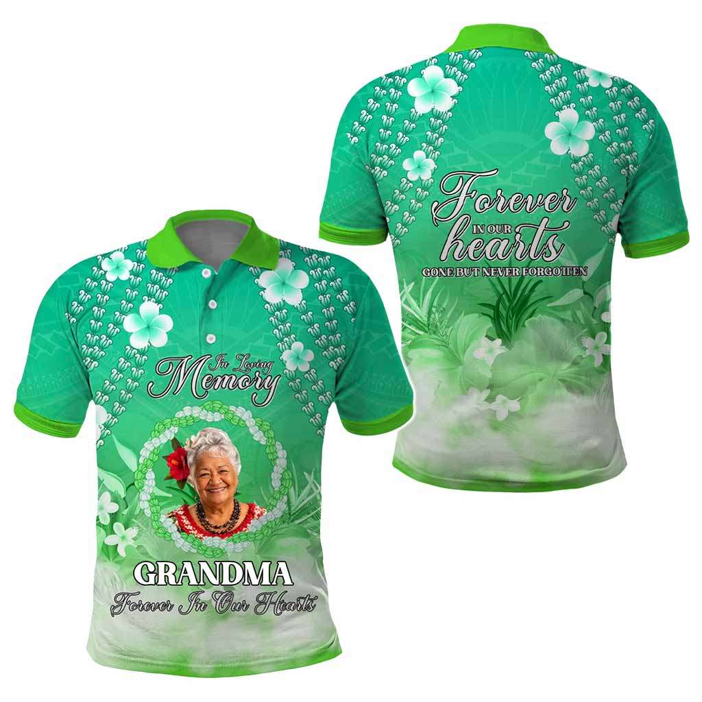 Custom Photo In Loving Memory Memorial Polo Shirt Hawaiian Lei With Plumeria CTM05 - Polynesian Pride
