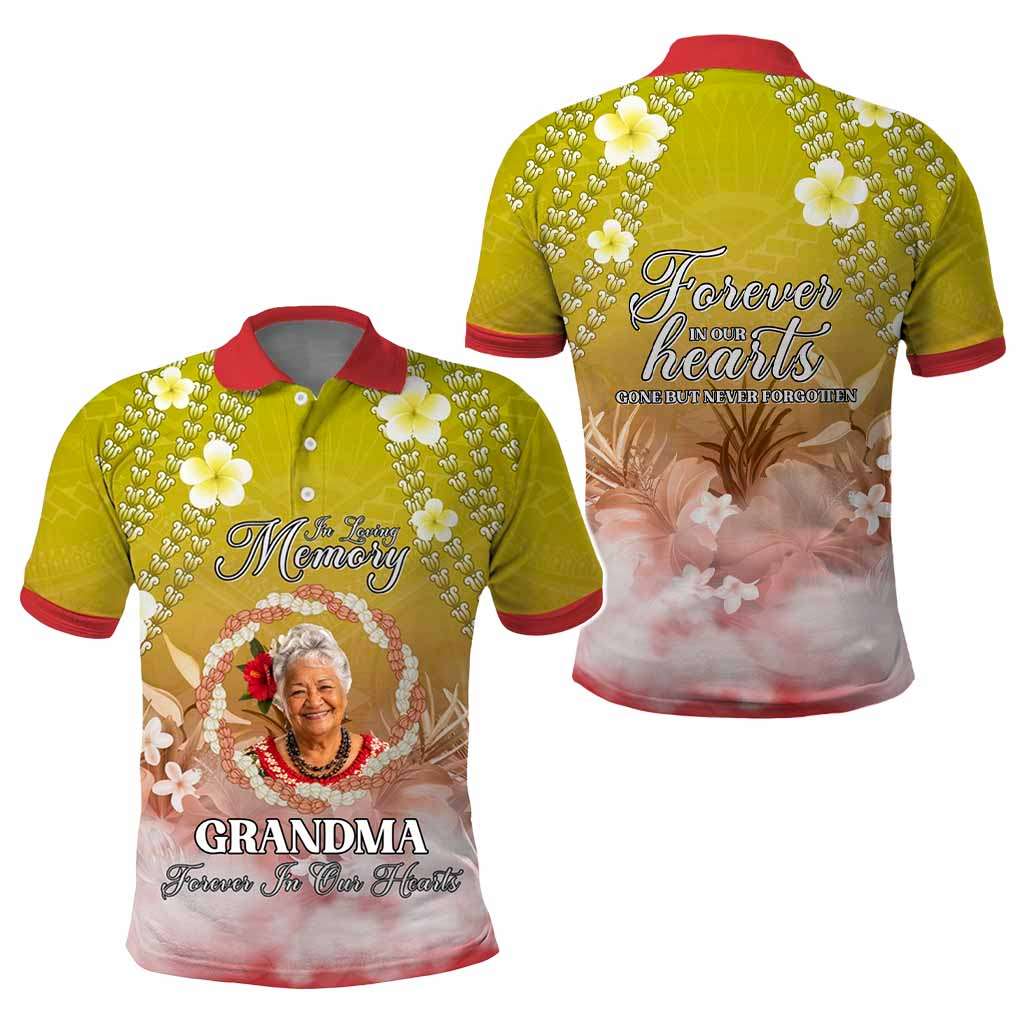 Custom Photo In Loving Memory Memorial Polo Shirt Hawaiian Lei With Plumeria CTM05 - Polynesian Pride