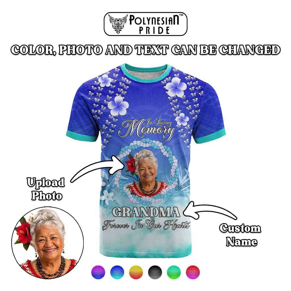 Custom Photo In Loving Memory Memorial T shirt Hawaiian Lei With Plumeria CTM05 - Polynesian Pride