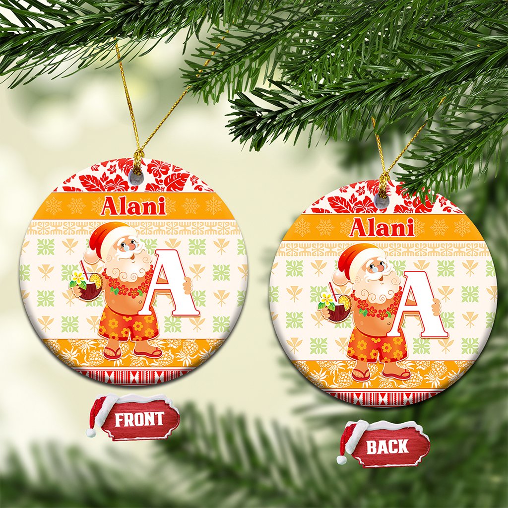Custom Name Letter Hawaii Christmas Ceramic Ornament
