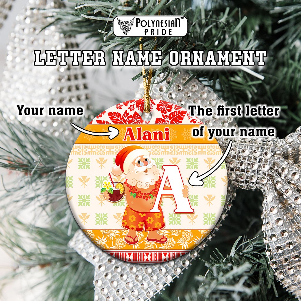 Custom Name Letter Hawaii Christmas Ceramic Ornament