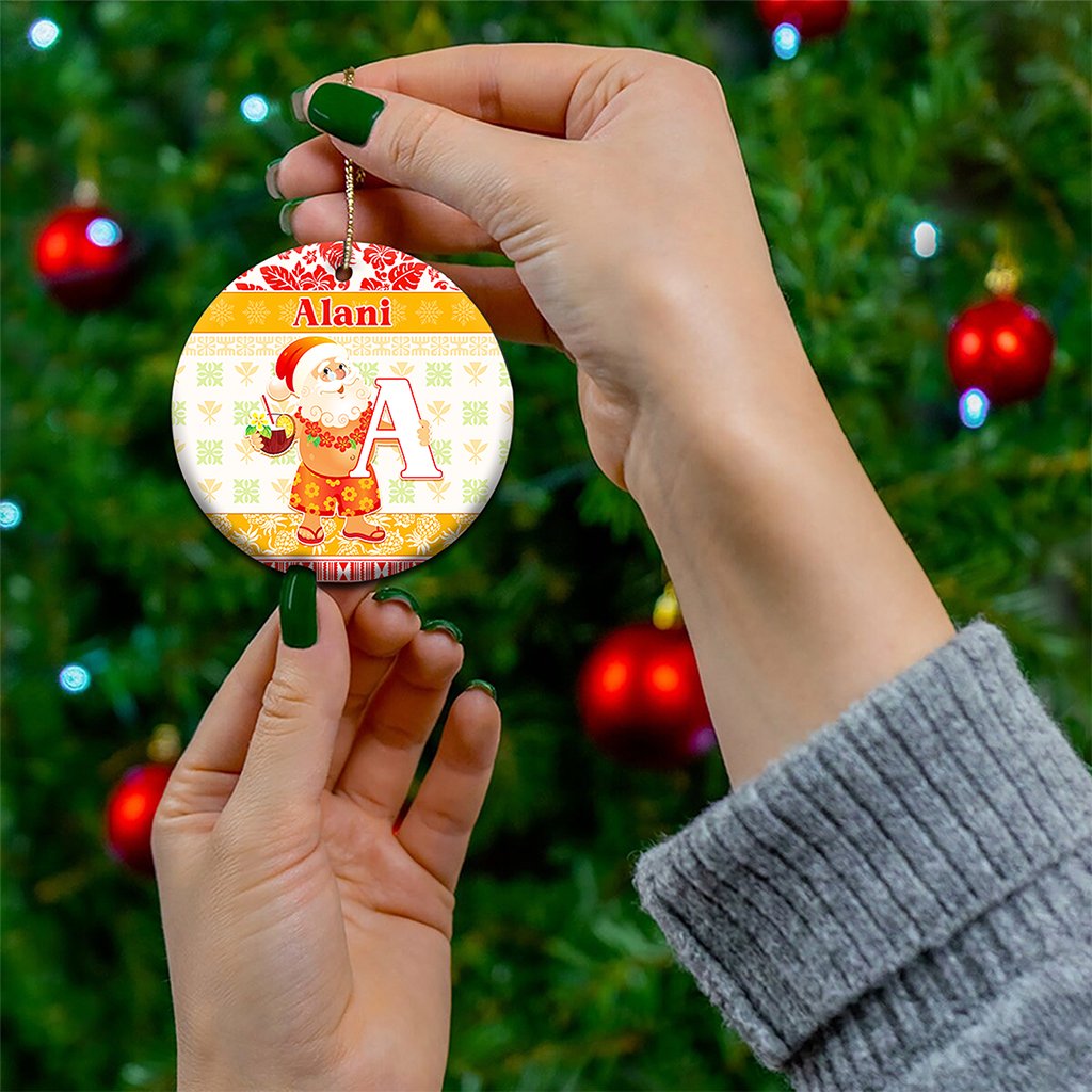 Custom Name Letter Hawaii Christmas Ceramic Ornament