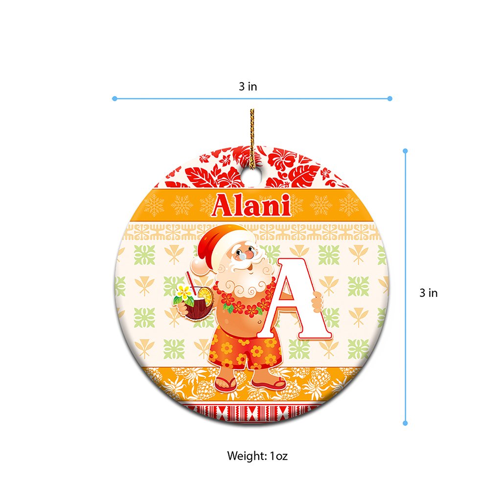Custom Name Letter Hawaii Christmas Ceramic Ornament