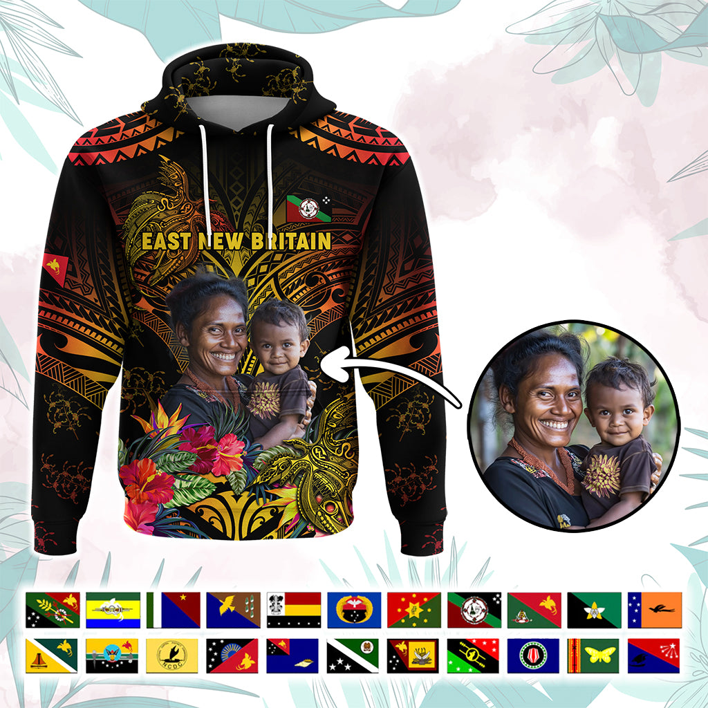 Custom Photo Papua New Guinea Provinces Hoodie Symbol Flag Sepik Blue Orchid Motifs CTM05 Black - Polynesian Pride