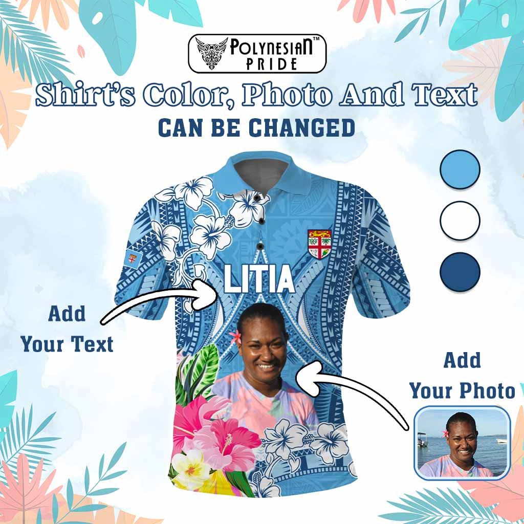 Custom Photo Love Fiji Polo Shirt Fiji In My Heart Tapa Pattern CTM05 - Polynesian Pride