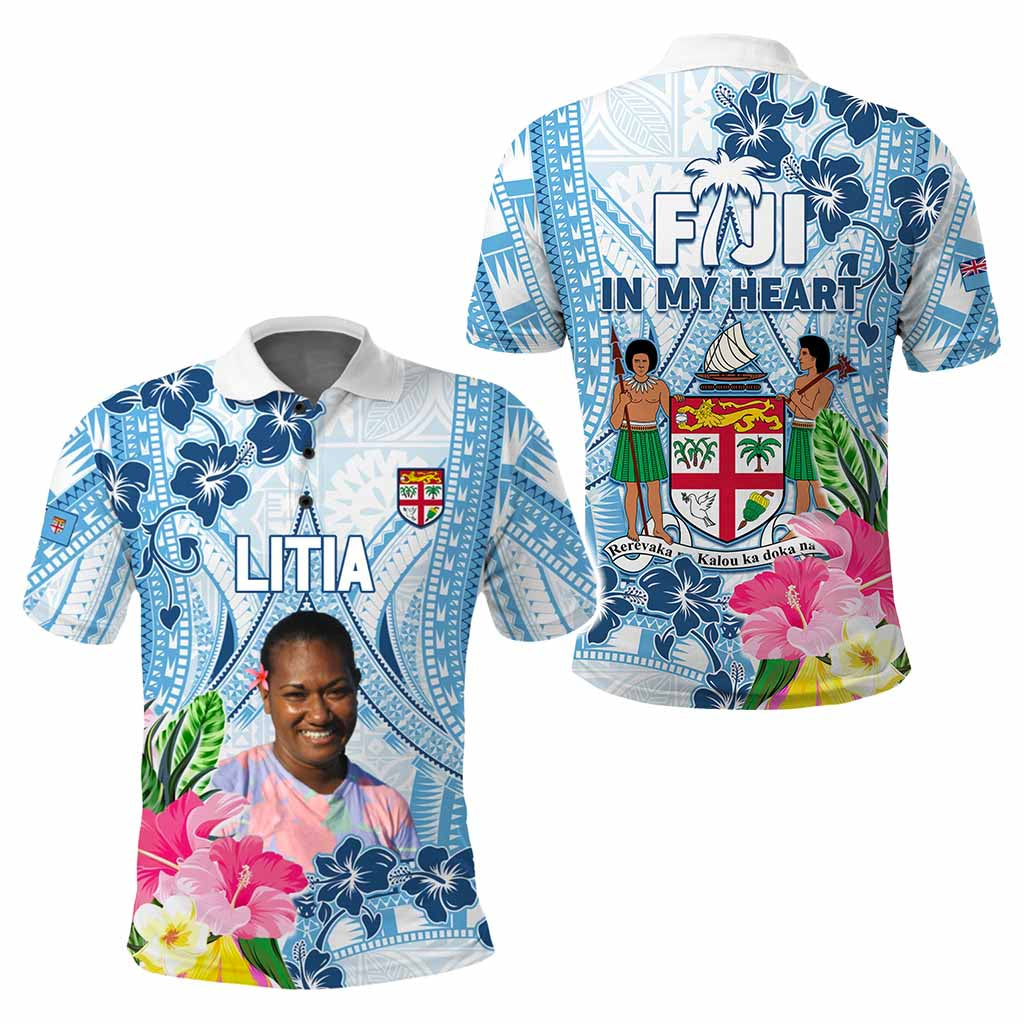 Custom Photo Love Fiji Polo Shirt Fiji In My Heart Tapa Pattern CTM05 - Polynesian Pride
