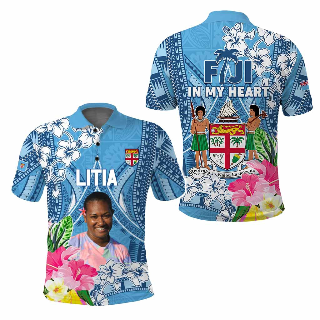 Custom Photo Love Fiji Polo Shirt Fiji In My Heart Tapa Pattern CTM05 - Polynesian Pride