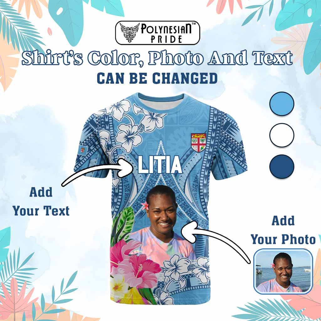 Custom Photo Love Fiji T Shirt Fiji In My Heart Tapa Pattern CTM05 - Polynesian Pride