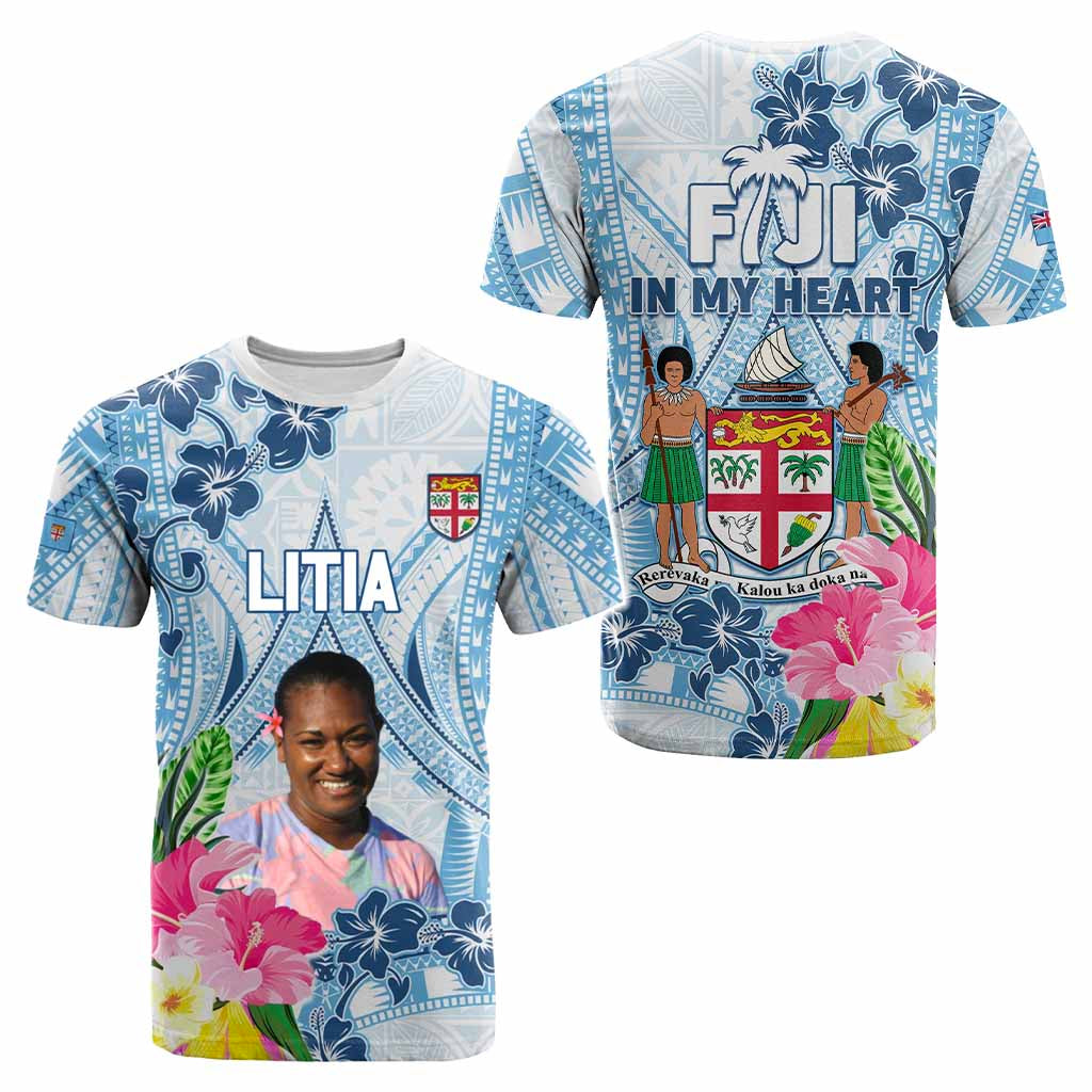 Custom Photo Love Fiji T Shirt Fiji In My Heart Tapa Pattern CTM05 - Polynesian Pride