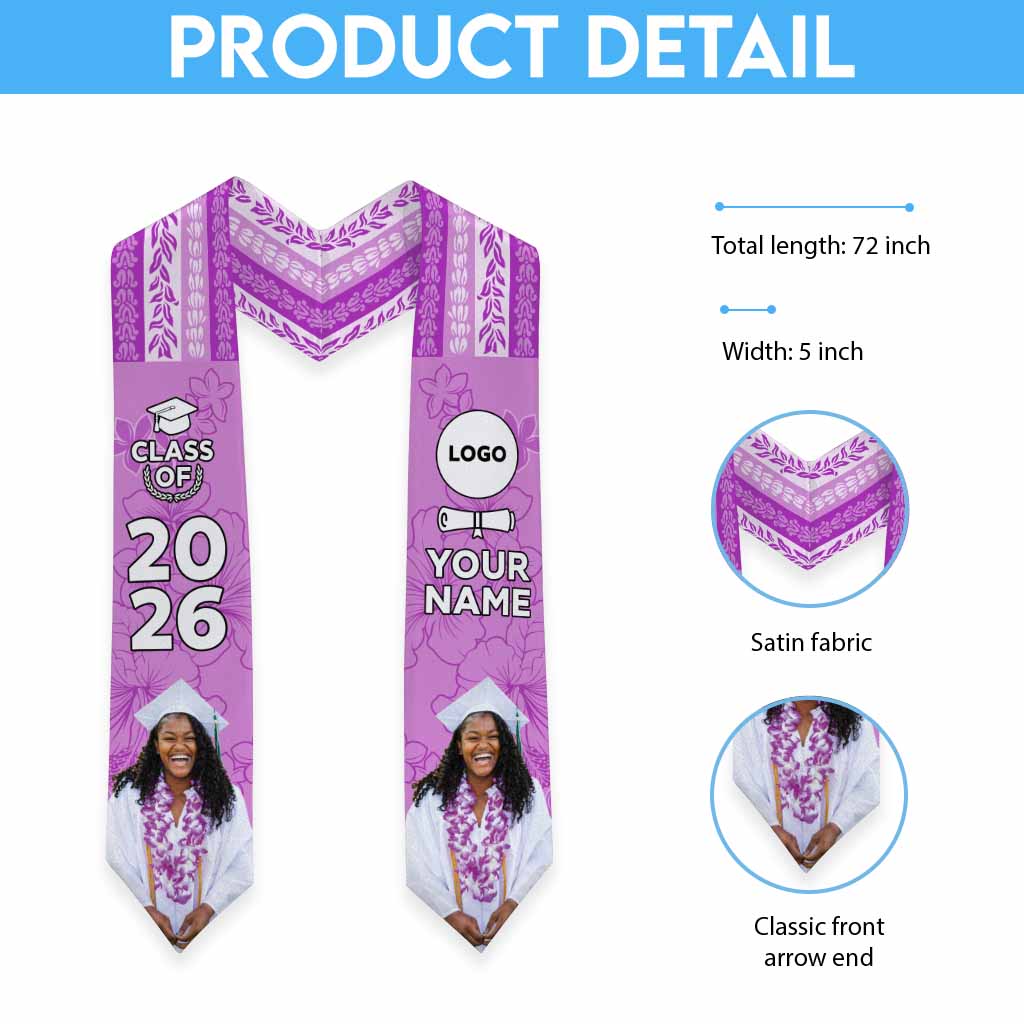 Custom Photo Hawaii Grad Name And Year Graduation Stole With Hawaiian Leis
