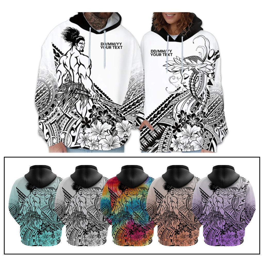 Personalised Polynesian Beauty Woman and Warrior Valentine Hoodie With Pacific Pattern - Polynesian Pride
