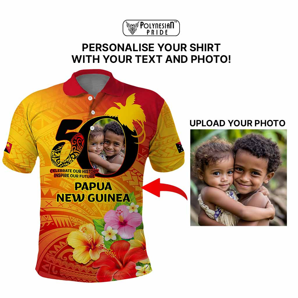 Custom Photo Papua New Guinea 50th Years Polo Shirt Hapi De bilong Indipendens Papua Niugini