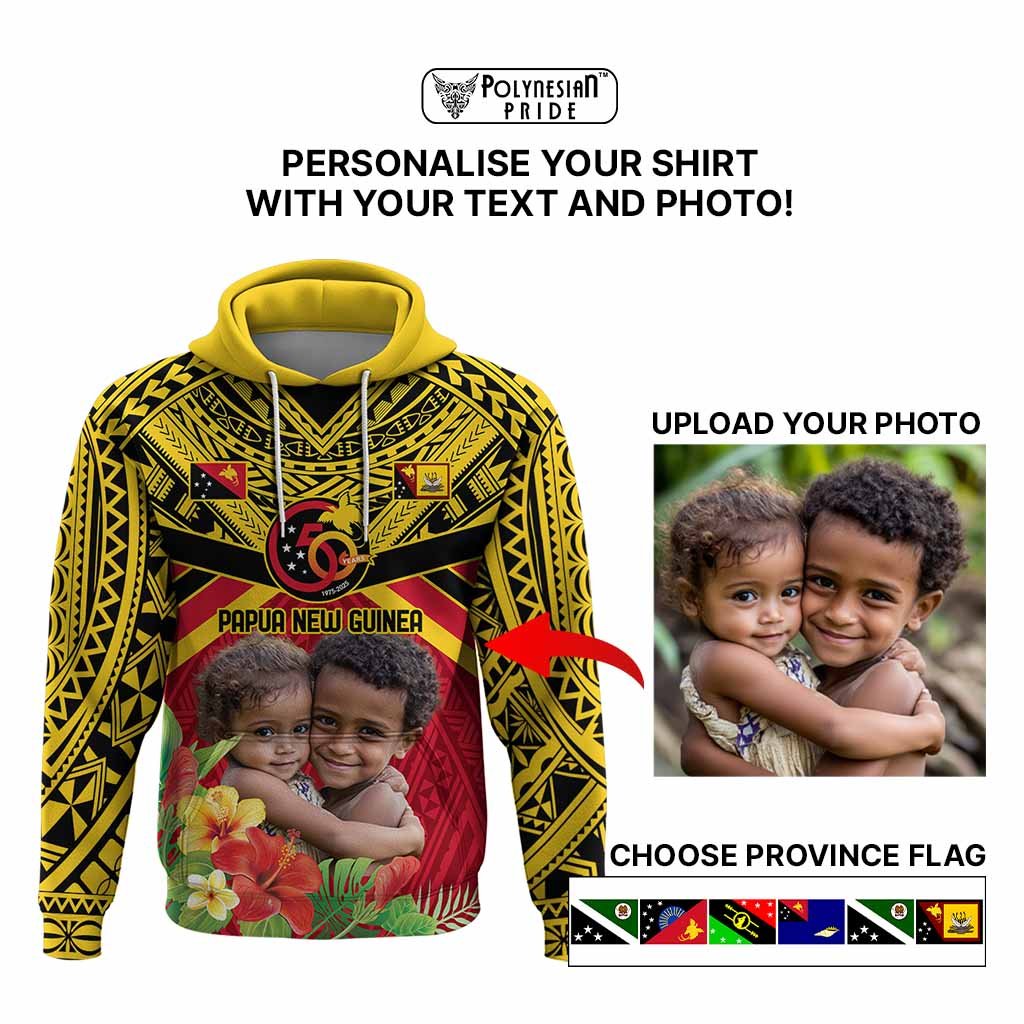 Custom Photo Provinces of Papua New Guinea 50th Years Hoodie Hapi De bilong Indipendens CTM09 - Polynesian Pride