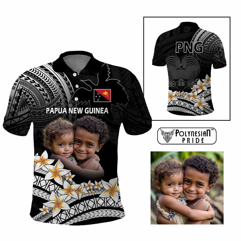Custom Photo Papua New Guinea Provinces Polo Shirt Bird of Paradise with Black Polynesian Tribal