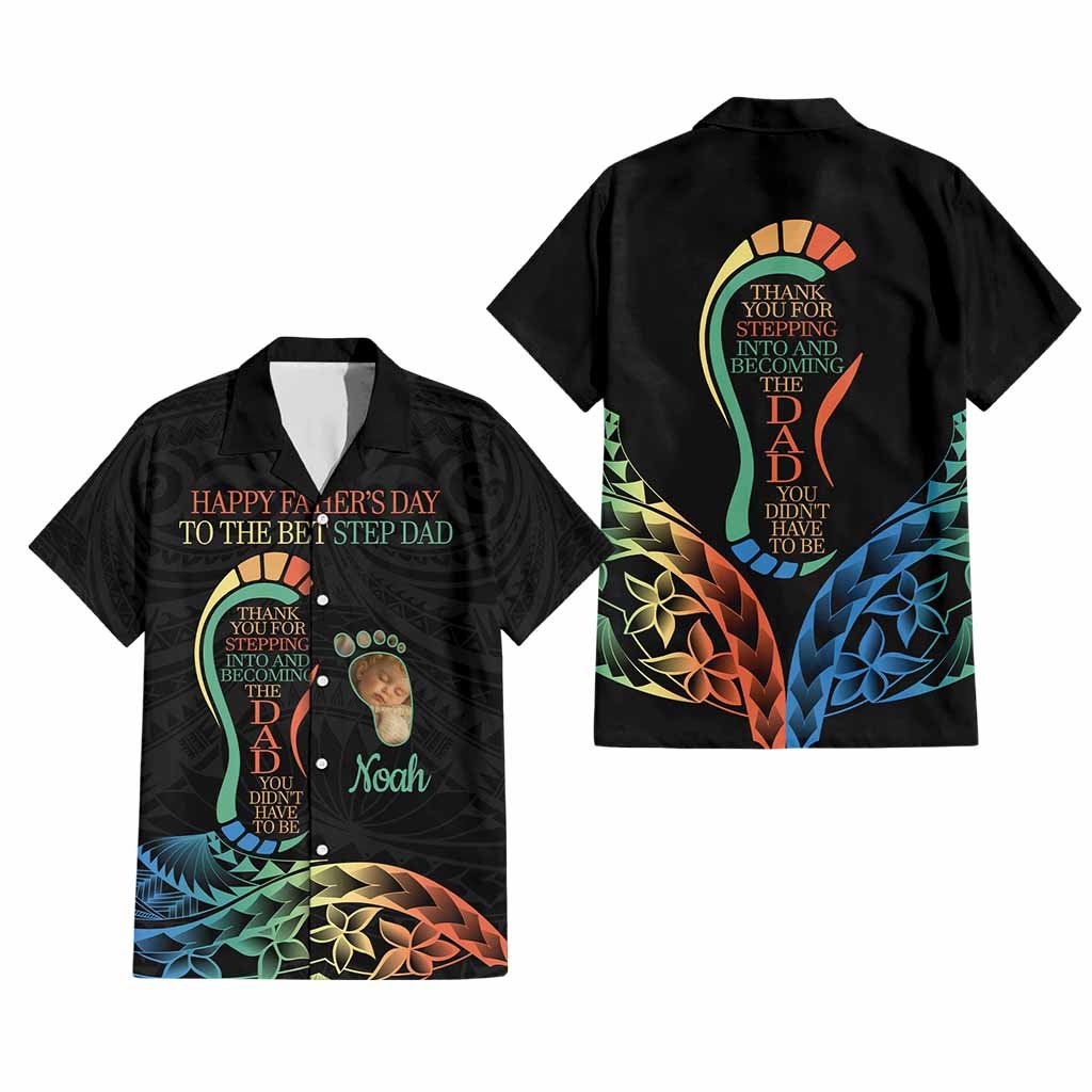 Custom Happy Father's Day - The Best Step Dad Hawaiian Shirt Polynesian Tribal Tatoo