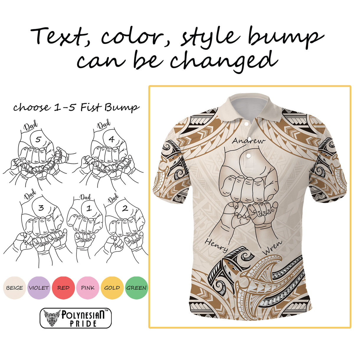 Custom Fist Bump Father's Day Sign Polo Shirt Polynesian Shark Tribal Tattoo CTM09 - Polynesian Pride