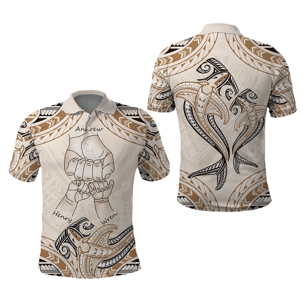 Custom Fist Bump Father's Day Sign Polo Shirt Polynesian Shark Tribal Tattoo CTM09 - Polynesian Pride