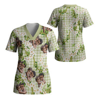Custom Photo Hawaiian Palaka Scrub Top Mokihana Maile Ilima Leis