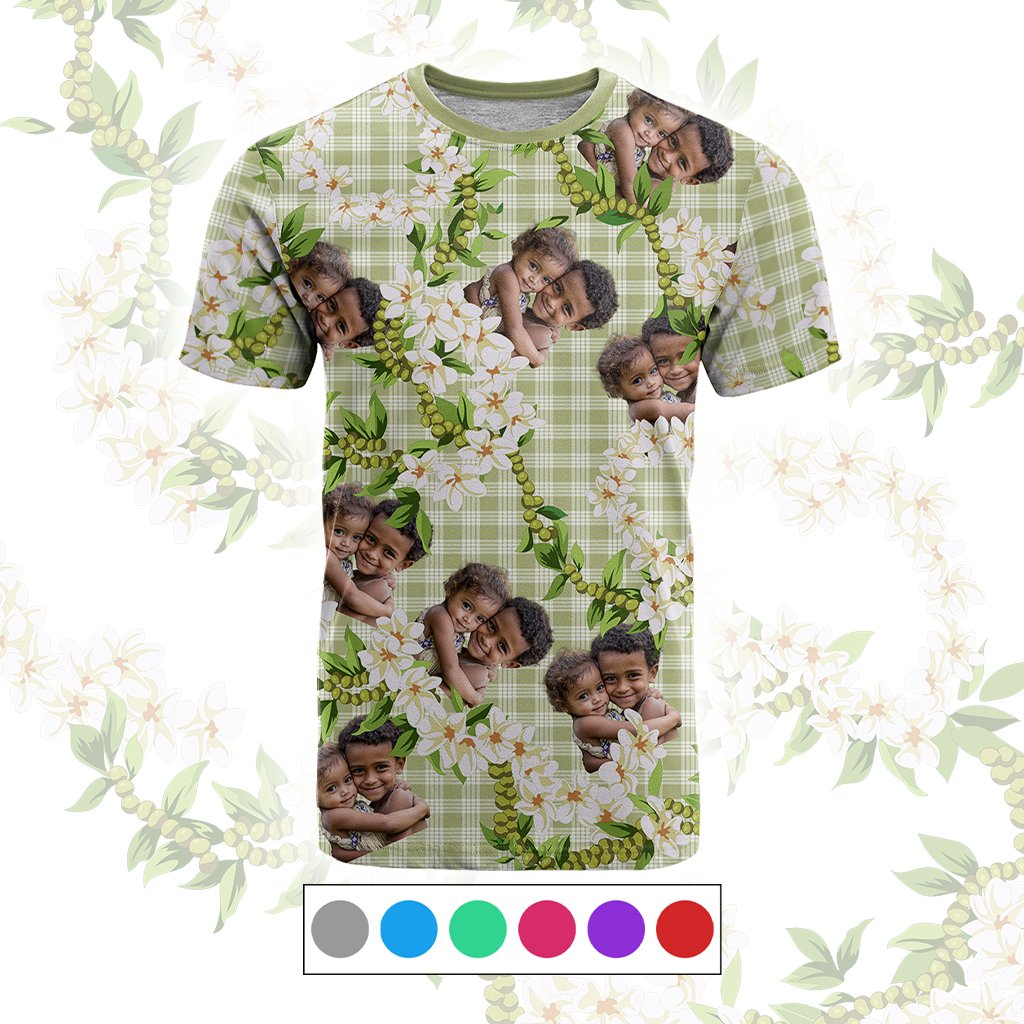 Custom Photo Hawaiian Palaka T shirt Mokihana Maile Ilima Leis