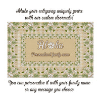 Custom Aloha Welcome Rubber Doormat with Family Name Squares Maile Leaf Palaka Hawaiian Pattern