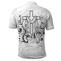 Custom Photo Name Polynesian White Sunday Polo Shirt Tribal Art Heart with Cross