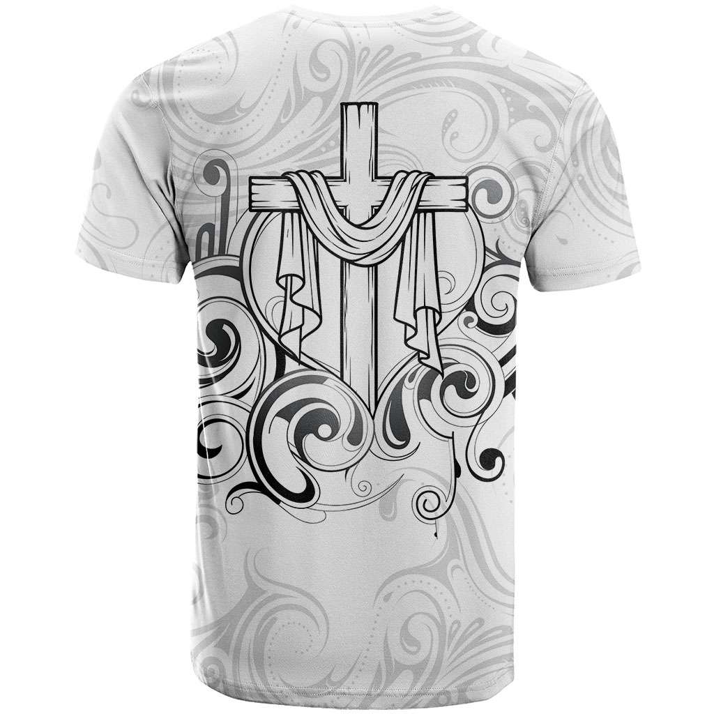 Custom Photo Name Polynesian White Sunday T shirt Tribal Art Heart with Cross