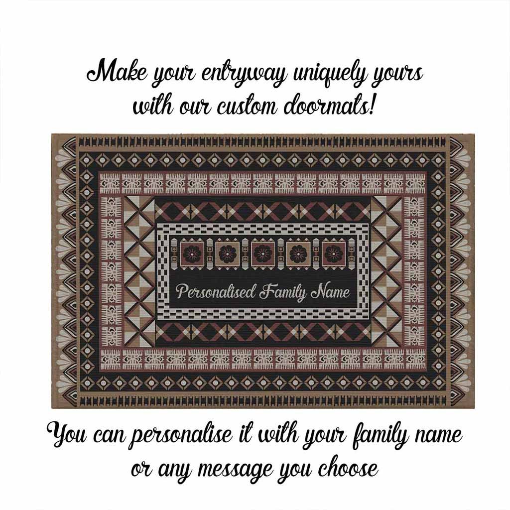 Custom Bula Fiji Family Name Rubber Doormat Vintage Fijian Tribal Tapa Pattern CTM09 - Polynesian Pride