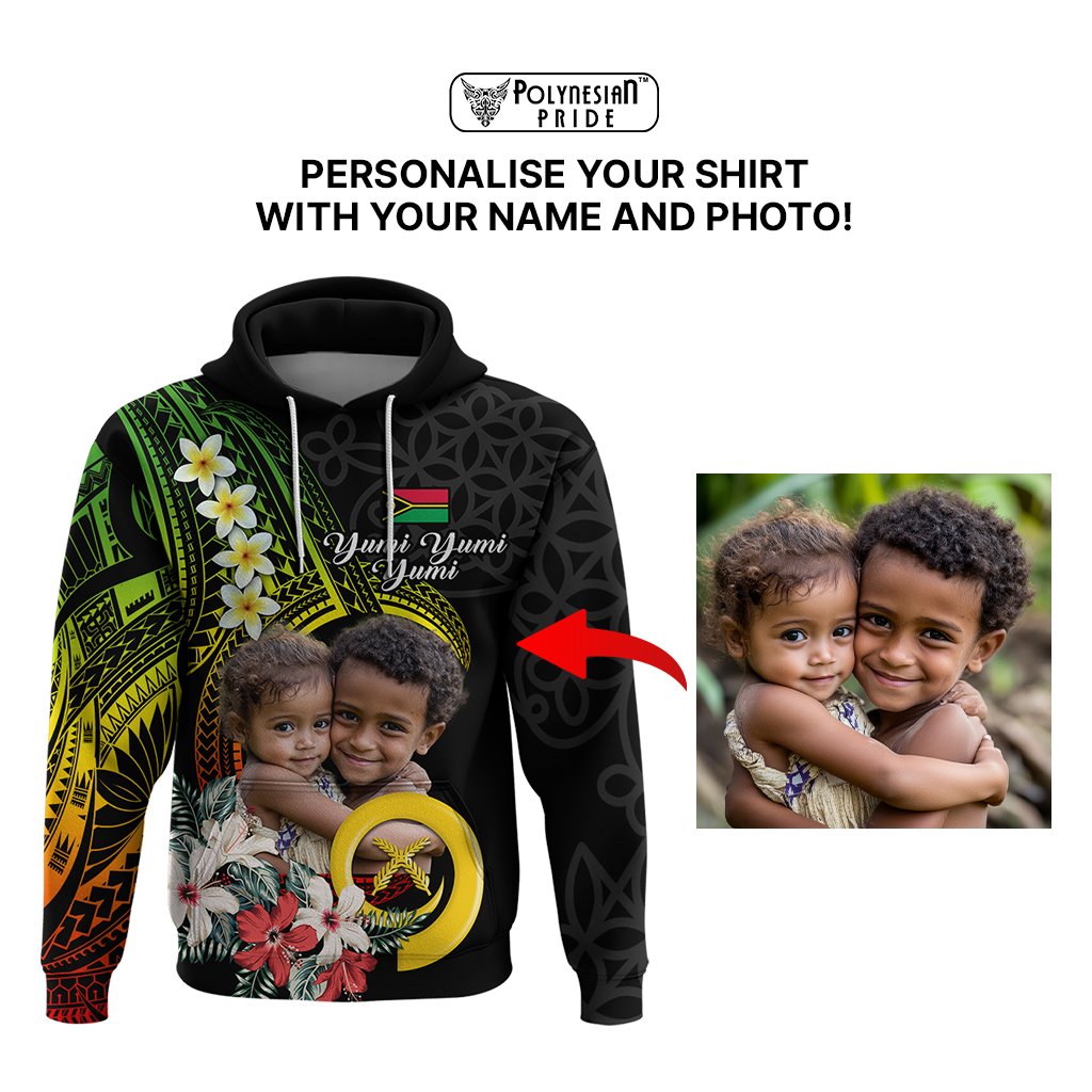 Custom Photo Vanuatu Provinces Hoodie Vanuatuan Pig Tusk and Pacific Beauty Flower