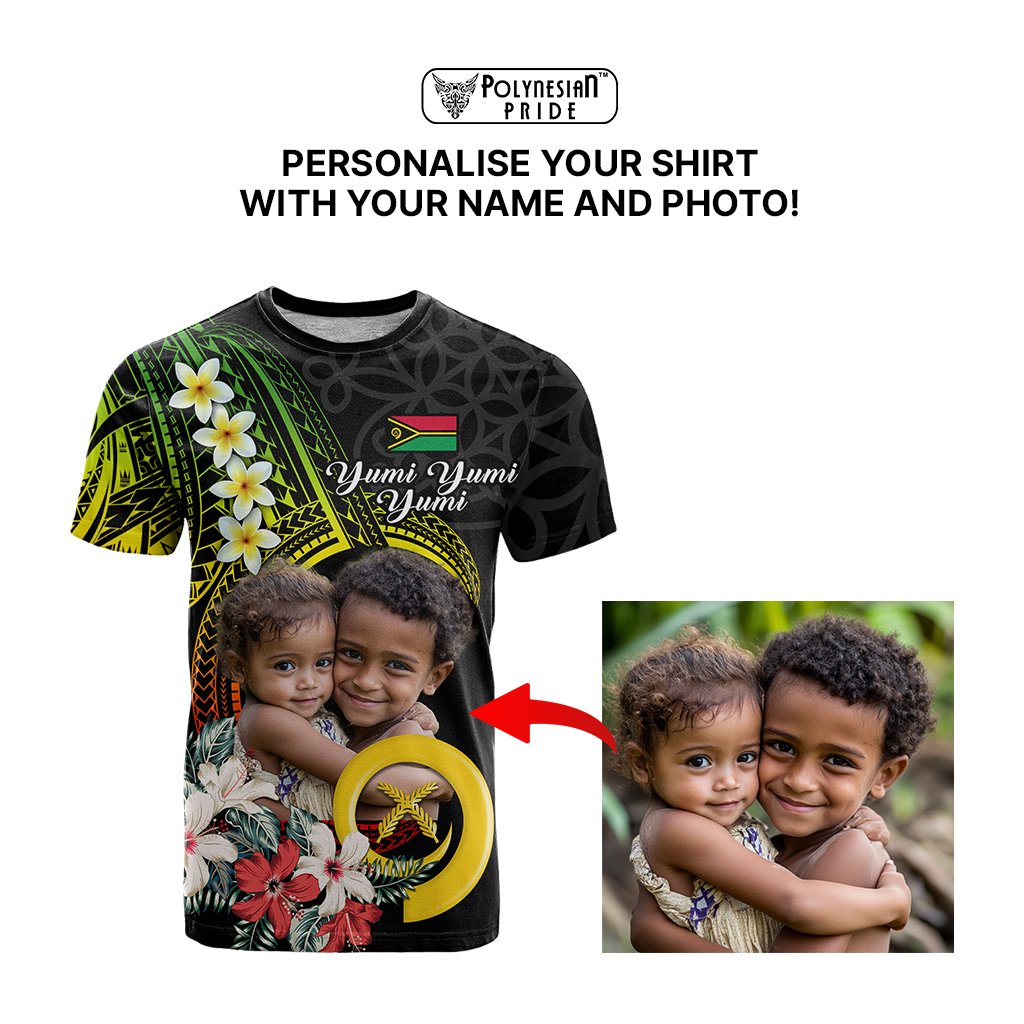 Custom Photo Vanuatu Provinces T Shirt Vanuatuan Pig Tusk and Pacific Beauty Flower CTM09 - Polynesian Pride
