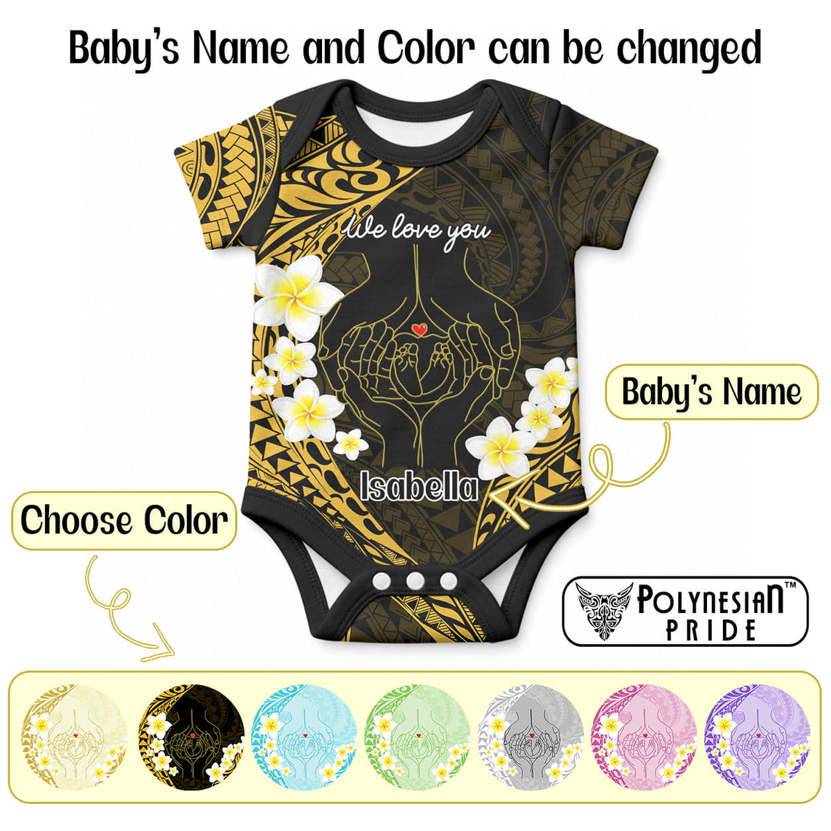 Custom Polynesia Baby and Parents Baby Onesie We Love You Plumeria Polynesian Pattern CTM14 - Polynesian Pride