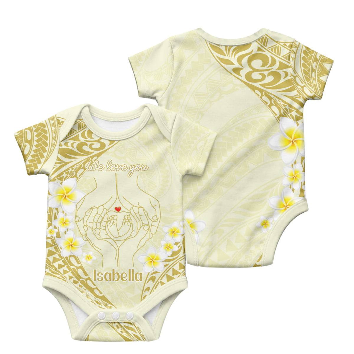 Custom Polynesia Baby and Parents Baby Onesie We Love You Plumeria Polynesian Pattern CTM14 - Polynesian Pride