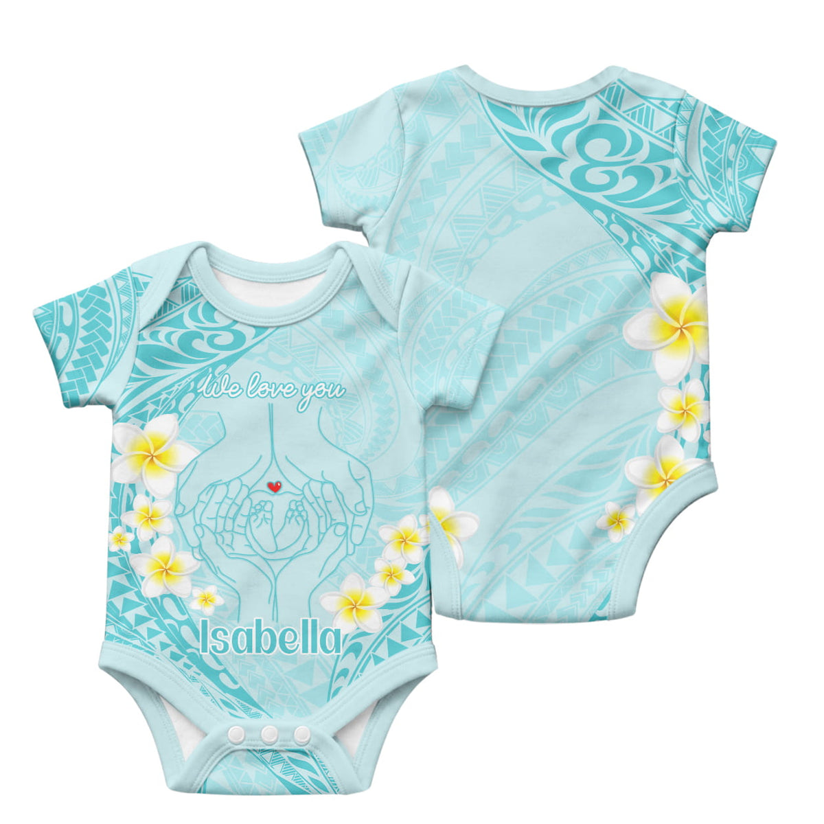 Custom Polynesia Baby and Parents Baby Onesie We Love You Plumeria Polynesian Pattern CTM14 - Polynesian Pride