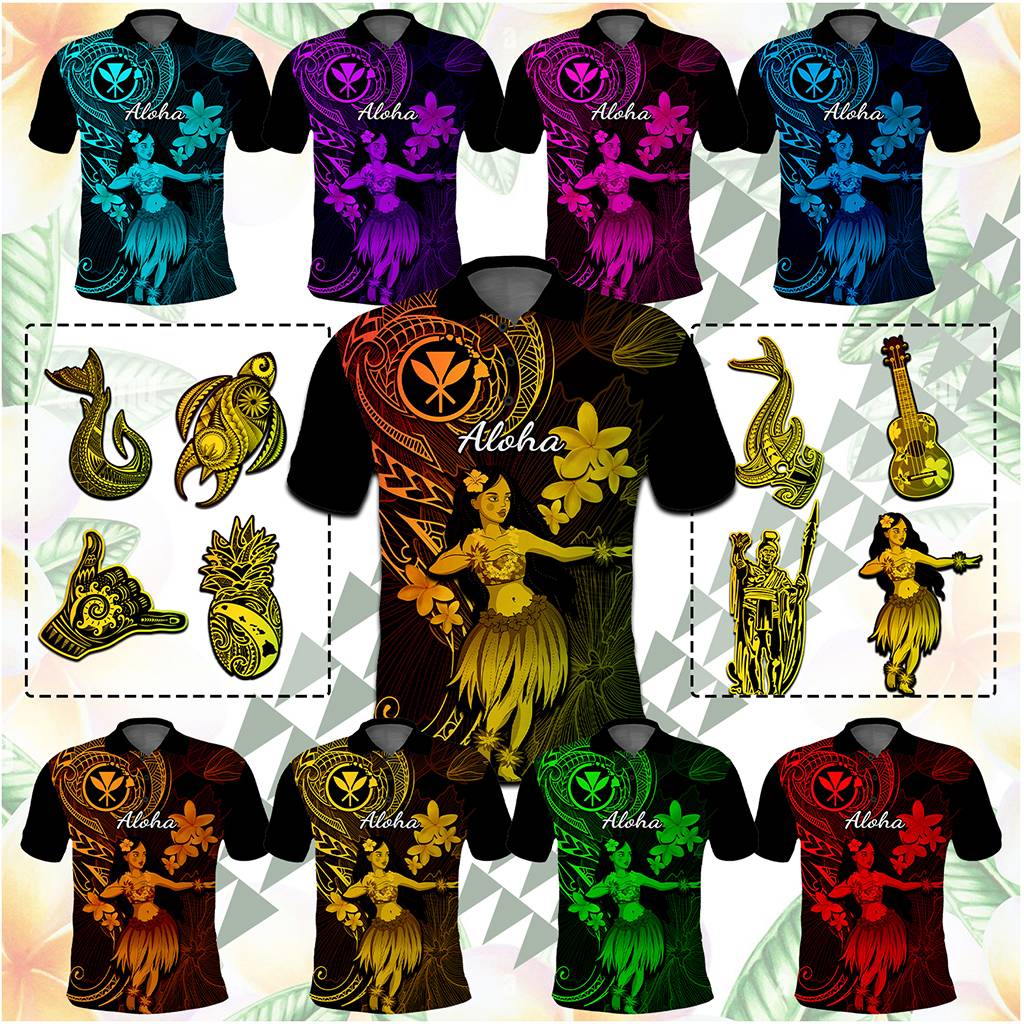 Custom Hawaii Symbols Polo Shirt Tropical Flowers With Kanaka Maoli CTM14 Multicolor - Polynesian Pride