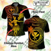 Custom Hawaii Symbols Polo Shirt Tropical Flowers With Kanaka Maoli CTM14 - Polynesian Pride