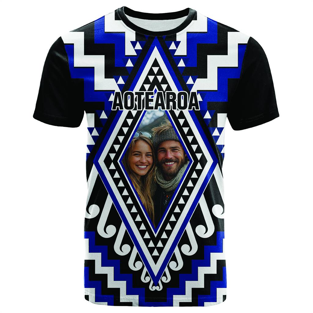 Custom Photo New Zealand Maori Patikitiki Taniko Motifs T Shirt CTM14 - Polynesian Pride