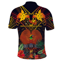 Custom Photo Papua New Guinea Provinces Polo Shirt Flag With Polynesian Tropical Flowers - Polynesian Pride