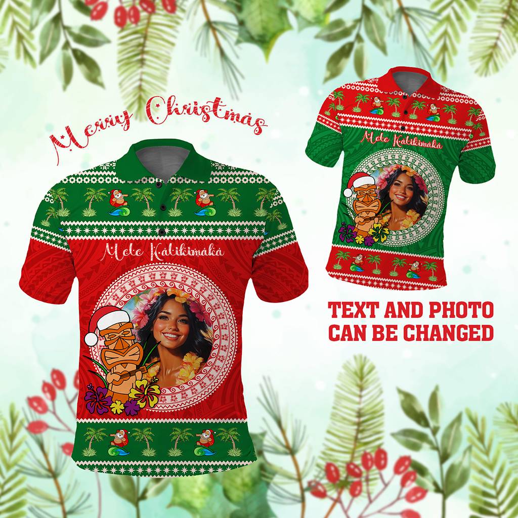 Custom Photo Aloha Hawaii Christmas Polo Shirt Tiki Santa Mele Kalikimaka CTM14 - Polynesian Pride