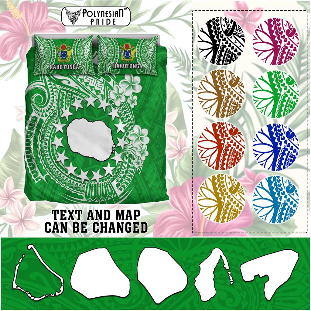 Custom Cook Islands Bedding Set Islands Map Plumeria With Polynesian Tattoo