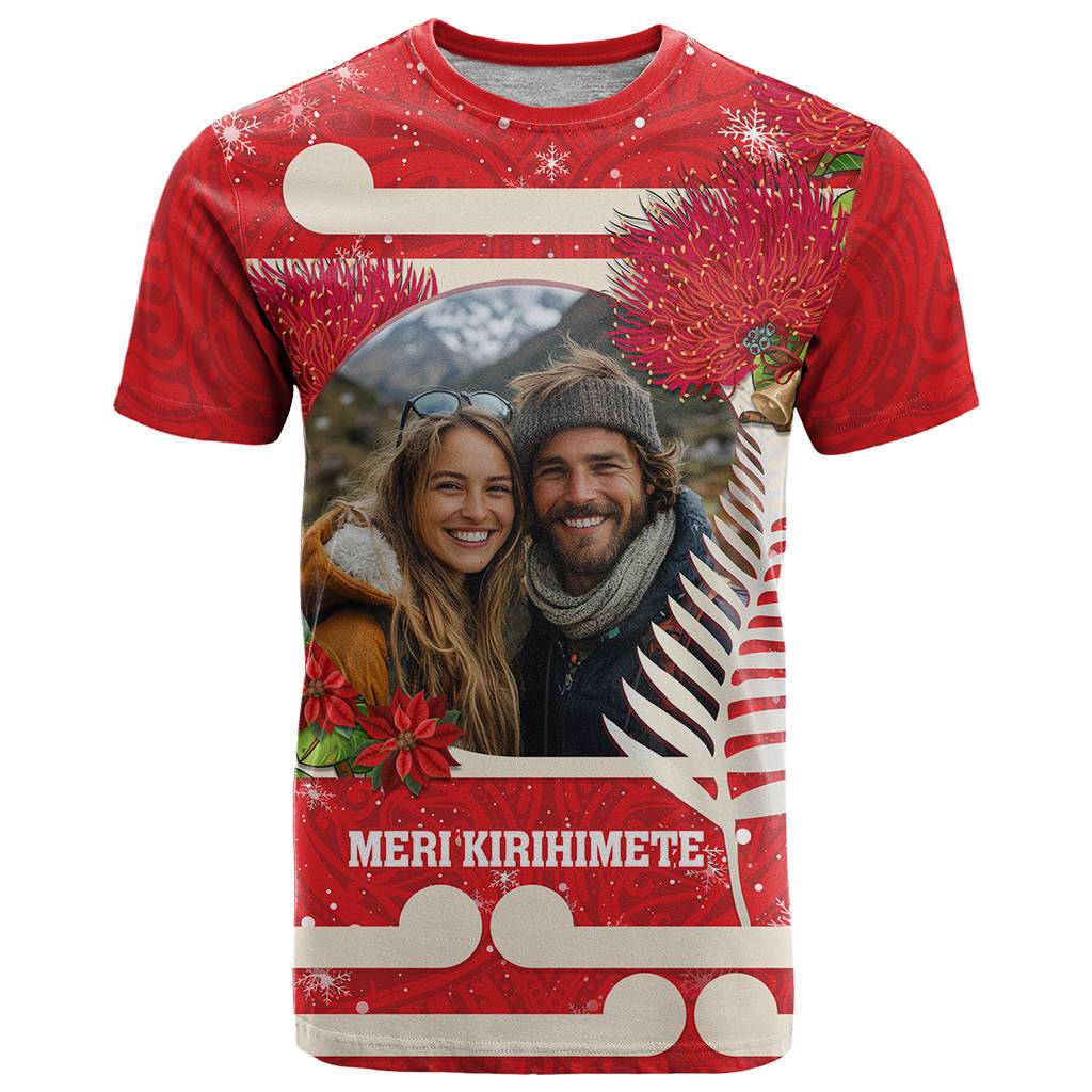 Custom Photo Kia Ora New Zealand T Shirt Pohutukawa Kiwi Santa Meri Kirihimete CTM14 - Polynesian Pride
