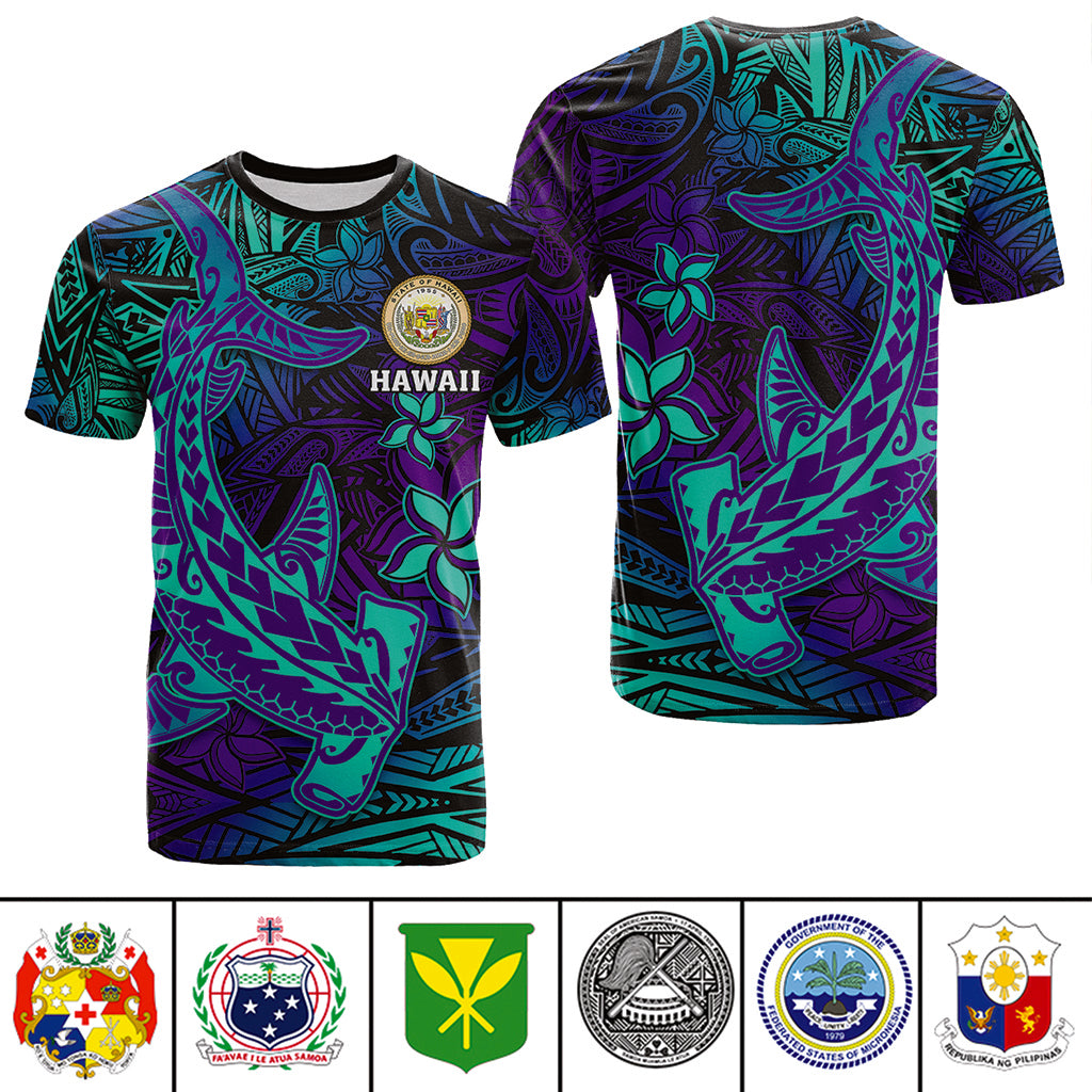 Custom Polynesian T Shirt, Polo Shirt, Hoodie Hammerhead Shark With Coat of Arms CTM14 T shirt Multicolor - Polynesian Pride