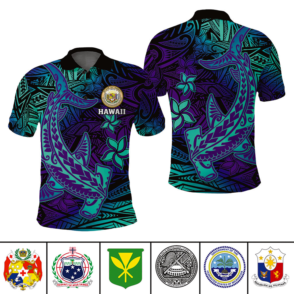 Custom Polynesian T Shirt, Polo Shirt, Hoodie Hammerhead Shark With Coat of Arms CTM14 - Polynesian Pride