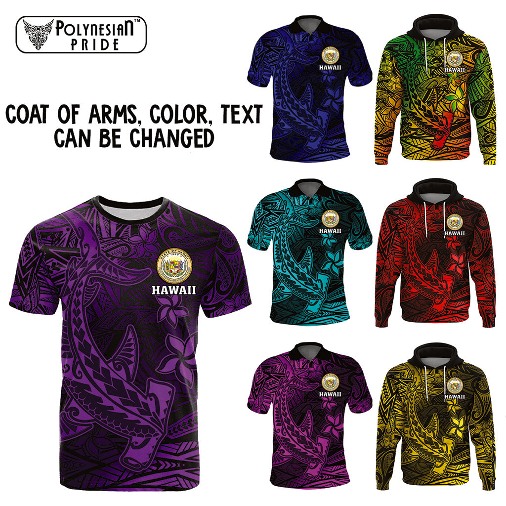 Custom Polynesian T Shirt, Polo Shirt, Hoodie Hammerhead Shark With Coat of Arms CTM14 - Polynesian Pride
