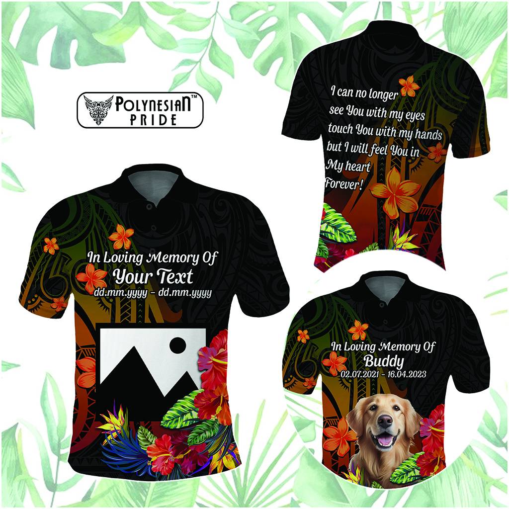 Custom Photo In Loving Memory Polo Shirt Polynesian Memorial Gift For Family And Pet Lovers CTM14 Black - Polynesian Pride
